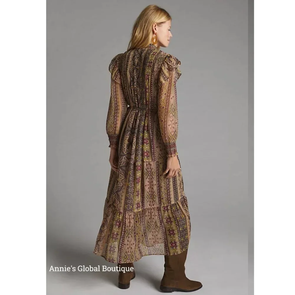NWT ANTHROPOLOGIE Llani Smocked Tiered Midi Dress. Size M - Picture 5 of 16